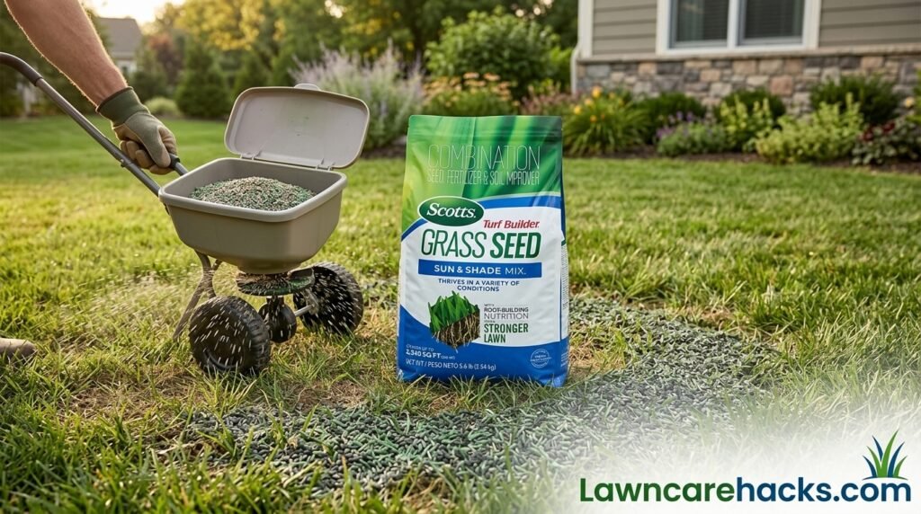 Scotts Turf Builder grass seed bag for overseeding a lawn